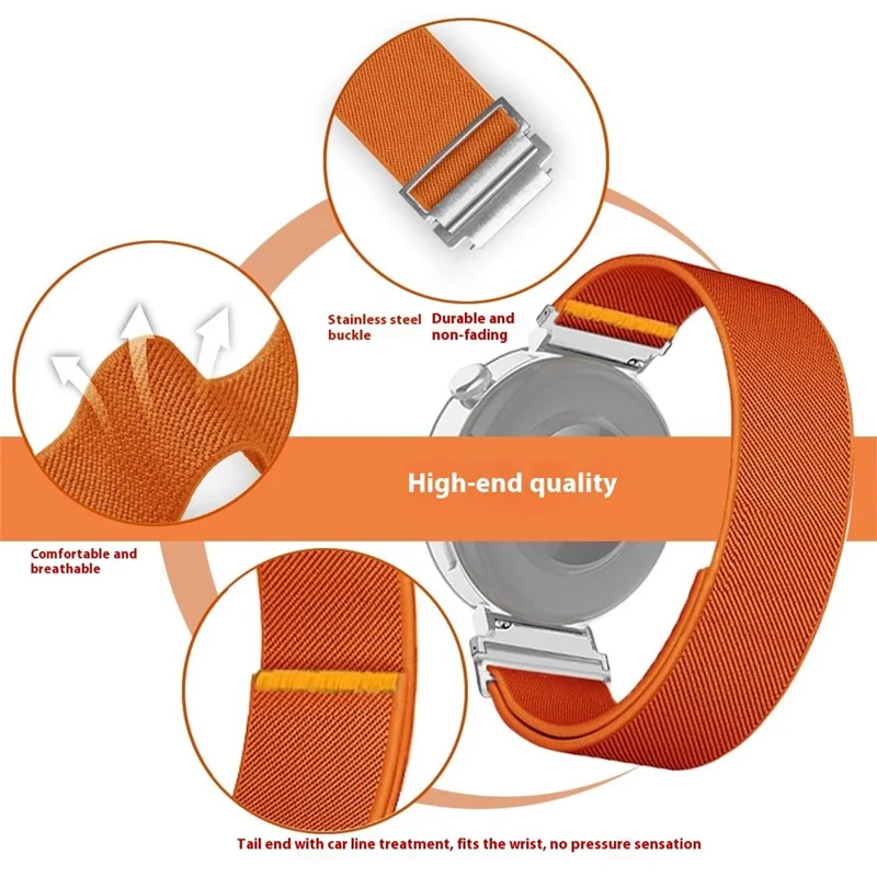 For Huawei Watch GT 5 41mm Nylon Watch Band 18mm Adjustable Elastic Replacement Strap - Orange