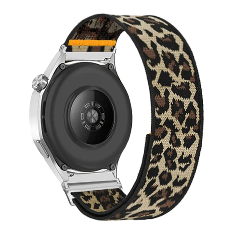 For Samsung Galaxy Watch7 44mm / 40mm Nylon Watch Band 20mm Adjustable Elastic Replacement Strap - Leopard Print