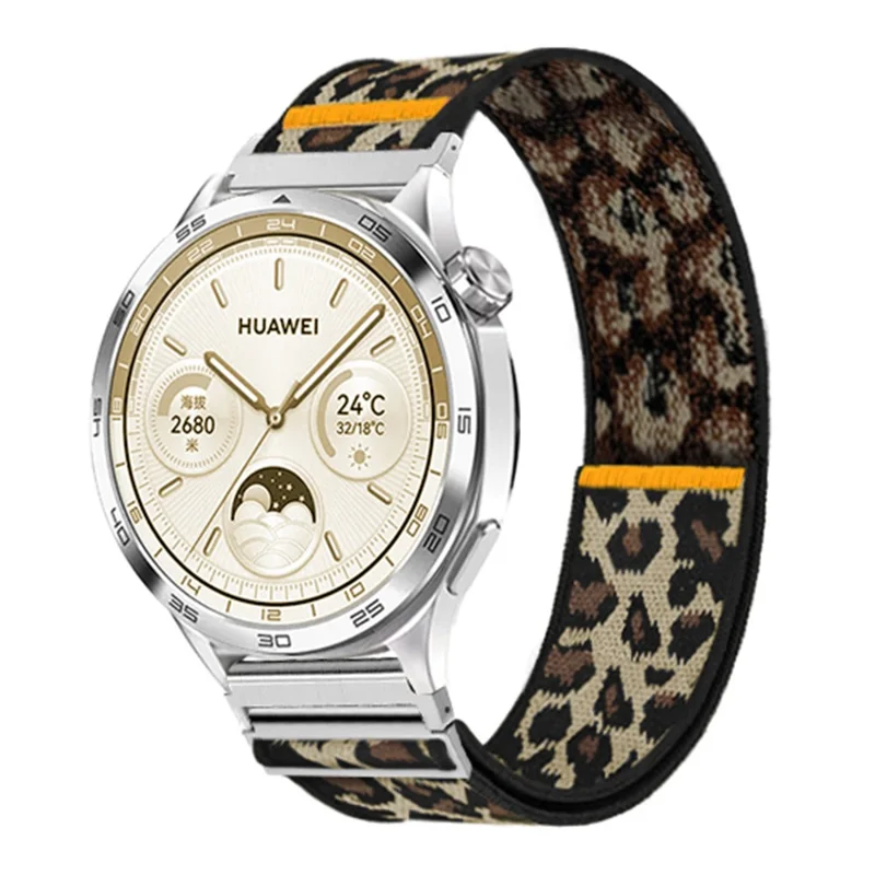 For Samsung Galaxy Watch7 44mm / 40mm Nylon Watch Band 20mm Adjustable Elastic Replacement Strap - Leopard Print