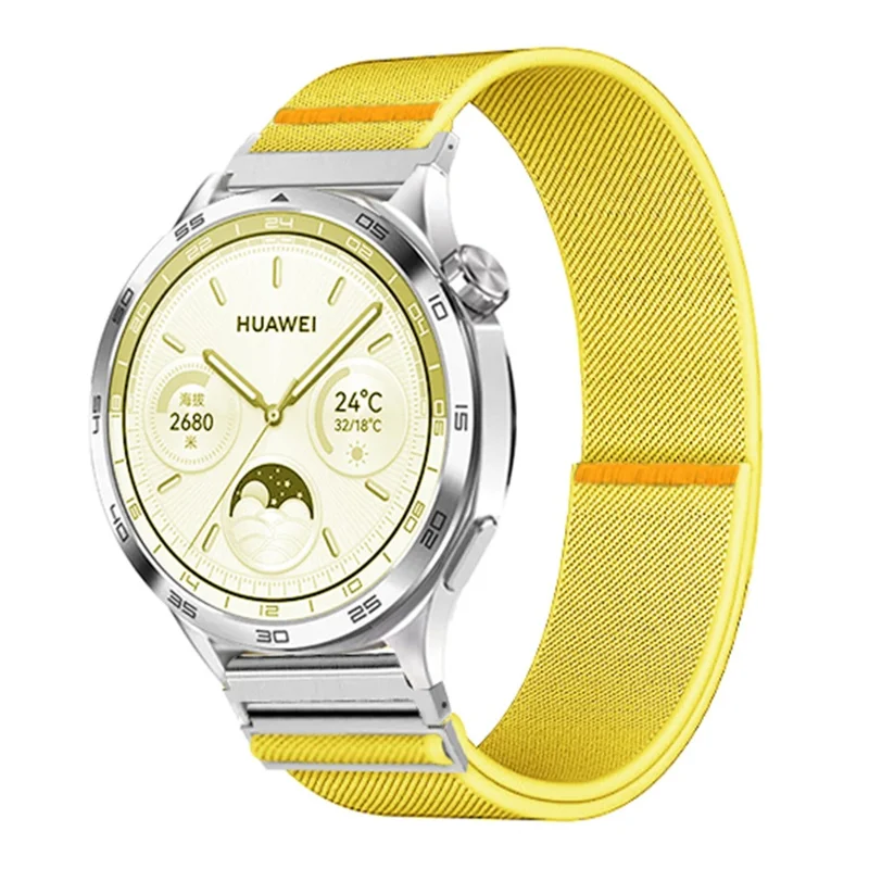 For Huawei Watch GT 5 46mm Nylon Watch Band 22mm Adjustable Elastic Replacement Strap - Yellow