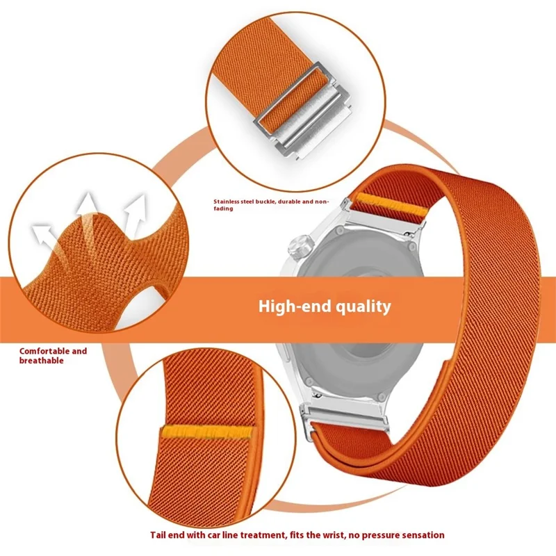 For Huawei Watch GT 5 46mm Nylon Watch Band 22mm Adjustable Elastic Replacement Strap - Yellow