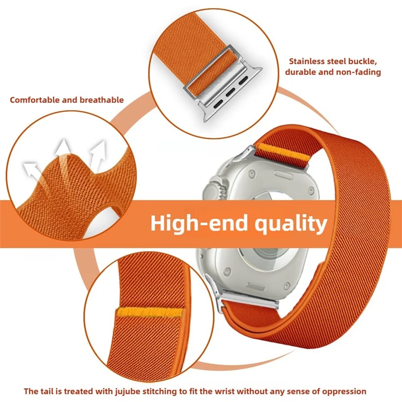 Nylon Armband für Apple Watch Series 10 9 8 7 SE 6 5 4 3 2 1 42mm 41mm 40mm 38mm Verstellbares Elastisches Ersatzarmband - Orange