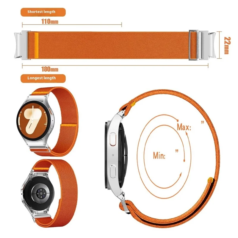 Per Samsung Galaxy Watch7 44mm / 40mm Cinturino in Nylon Regolabile ed Elastico - Arancione
