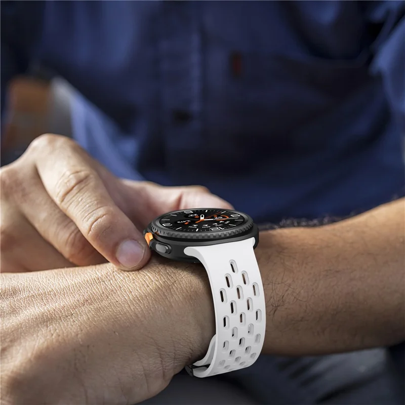 Breathable Silicone Strap for Samsung Galaxy Watch8 44mm / 40mm / Watch8 Classic 46mm Multi Hole Magnetic Buckle Watch Band - White