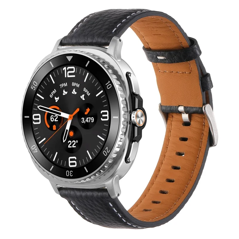 Genuine Cow Leather Watch Band for Samsung Galaxy Watch8 44mm / 40mm / Watch8 Classic 46mm Litchi Texture Adjustable Wrist Strap - Black