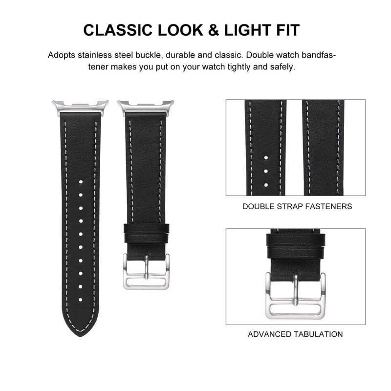 Replacement Strap for Samsung Galaxy Watch8 44mm / 40mm / Watch8 Classic 46mm Genuine Cow Leather Watch Band - Black