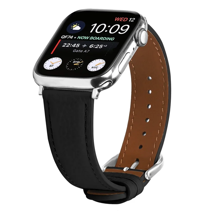 Replacement Strap for Apple Watch Series 10 Ultra 9 8 7 SE 6 5 4 3 2 1 46mm 49mm 45mm 44mm 42mm Litchi Texture PU Leather Watch Band - Black