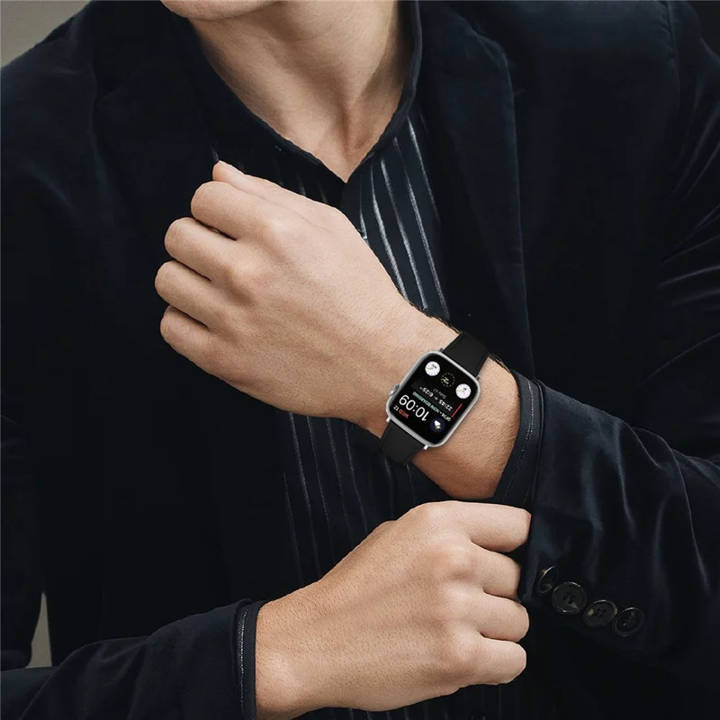 Replacement Strap for Apple Watch Series 10 Ultra 9 8 7 SE 6 5 4 3 2 1 46mm 49mm 45mm 44mm 42mm Litchi Texture PU Leather Watch Band - Black