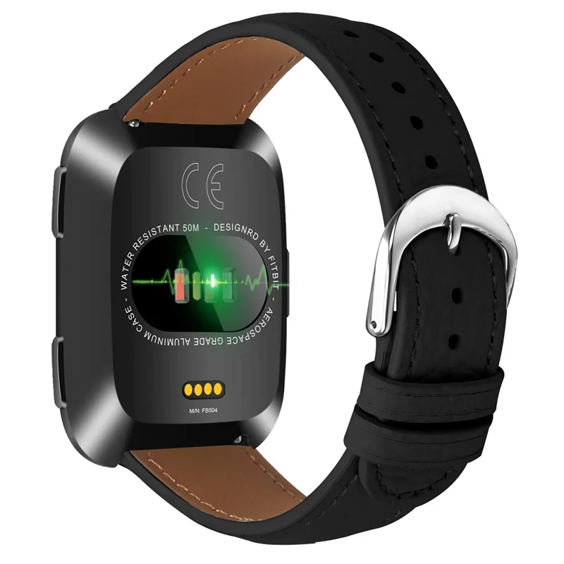 Replacement Strap for Fitbit Versa / Versa Lite / Versa 2 Litchi Texture PU Leather Watch Band with Metal Buckle - Black
