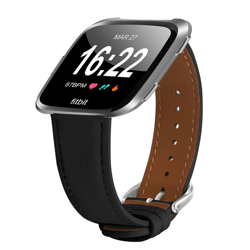 Replacement Strap for Fitbit Versa / Versa Lite / Versa 2 Litchi Texture PU Leather Watch Band with Metal Buckle - Black