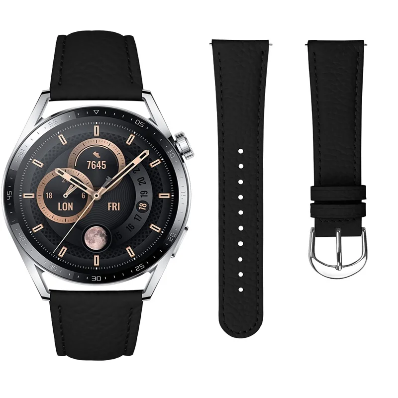 Replacement Strap for Huawei Watch GT 4 46mm Litchi Texture PU Leather Watch Band with Metal Buckle - Black