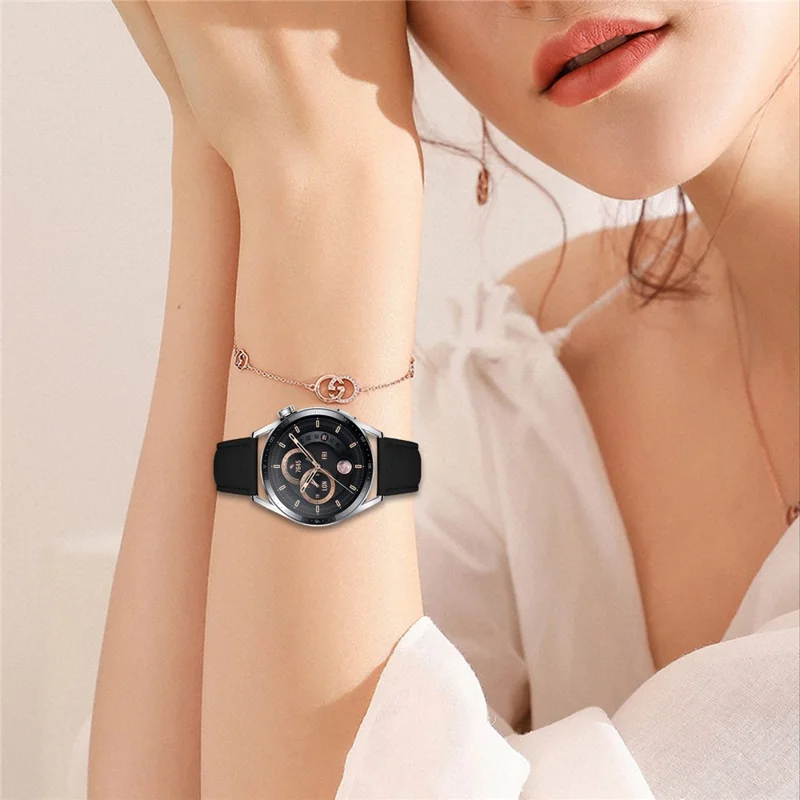 Replacement Strap for Huawei Watch GT 4 46mm Litchi Texture PU Leather Watch Band with Metal Buckle - Black