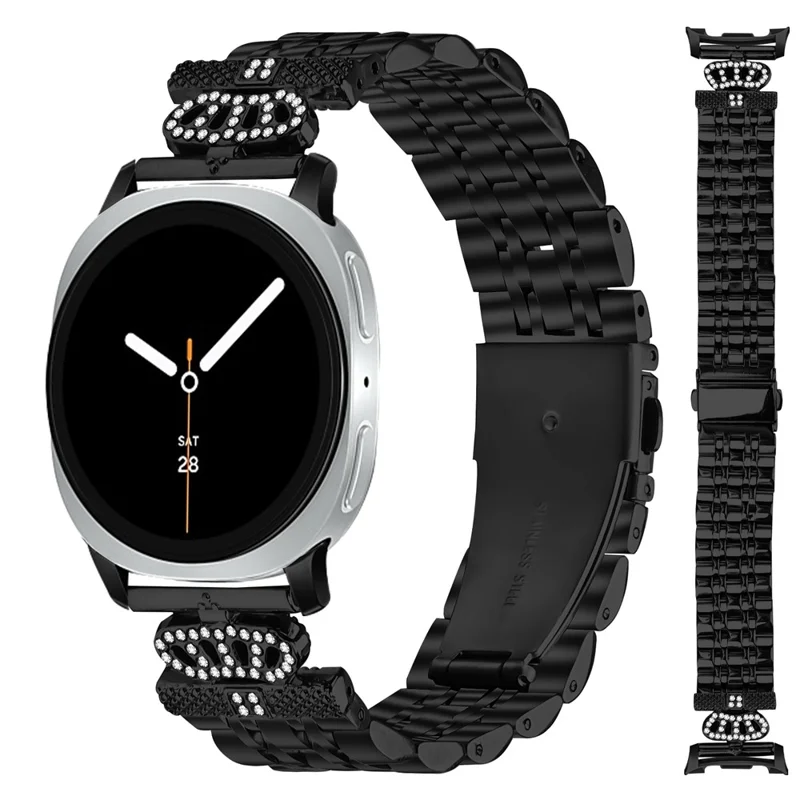 Bracelet de montre avec connecteur pour Samsung Galaxy Watch8 44mm / 40mm / 8 Classic 46mm 7-Bead Rhinestone Crown Metal Strap - Noir