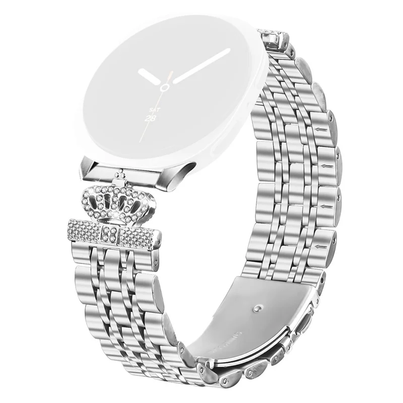 Silver Watch Band with Connector for Samsung Galaxy Watch Ultra 47mm 7-Bead Rhinestone Crown Metal Strap