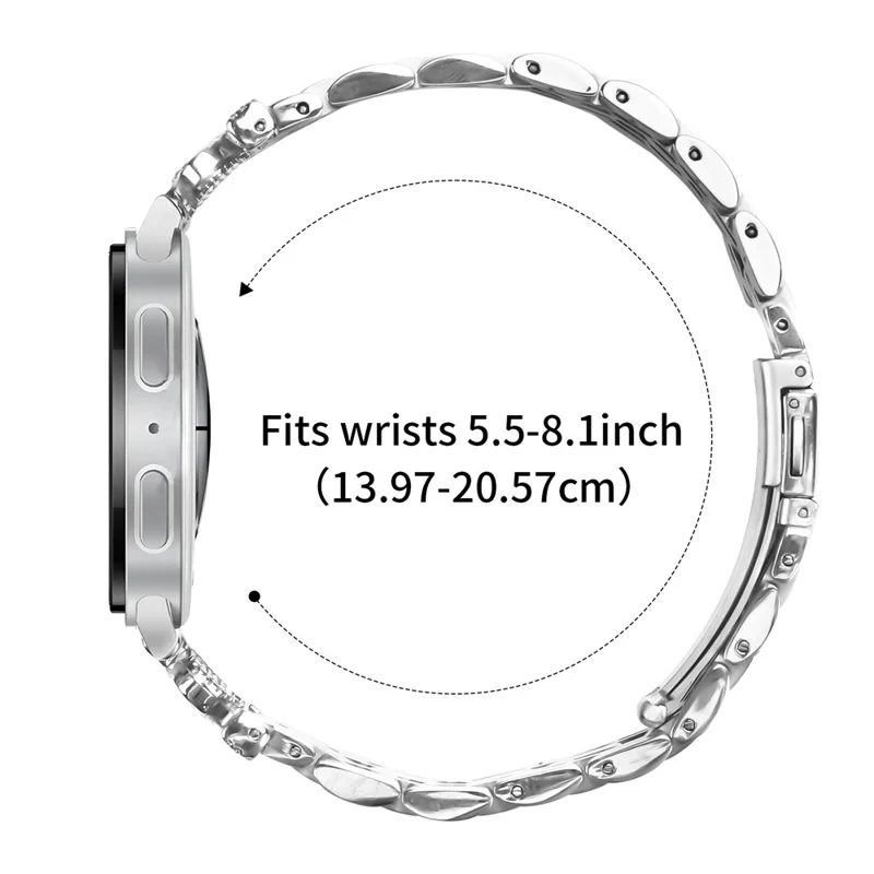 Silver Watch Band with Connector for Samsung Galaxy Watch Ultra 47mm 7-Bead Rhinestone Crown Metal Strap