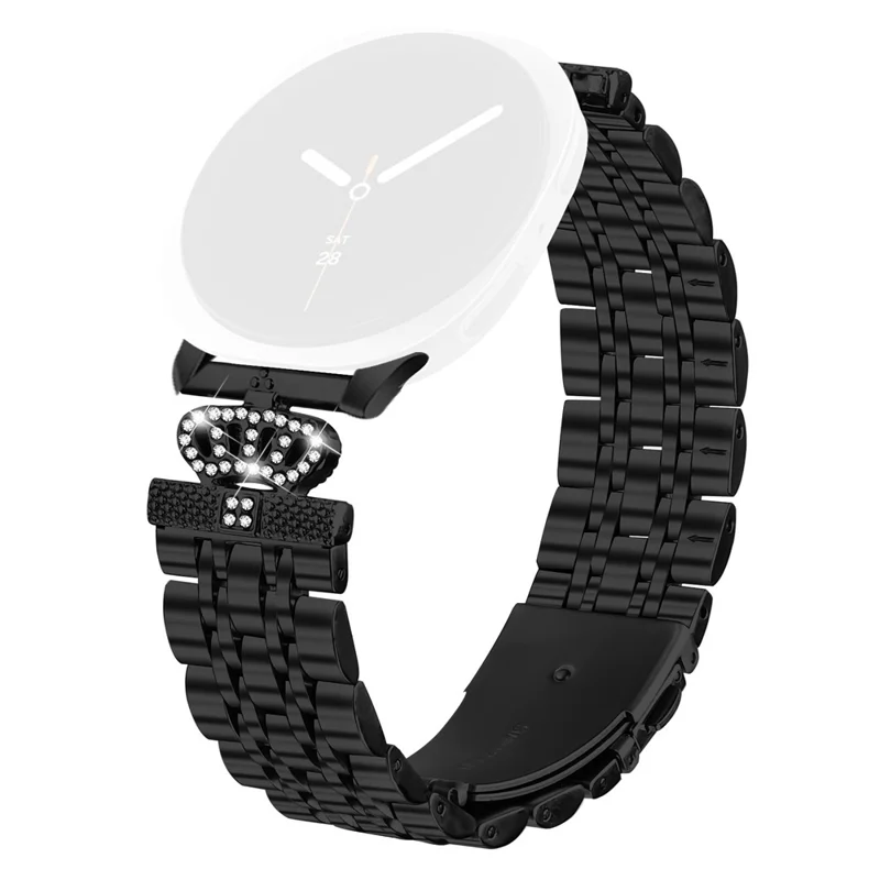Watch Band with Connector for Samsung Galaxy Watch Ultra 47mm 7-Bead Rhinestone Crown Metal Strap - Black