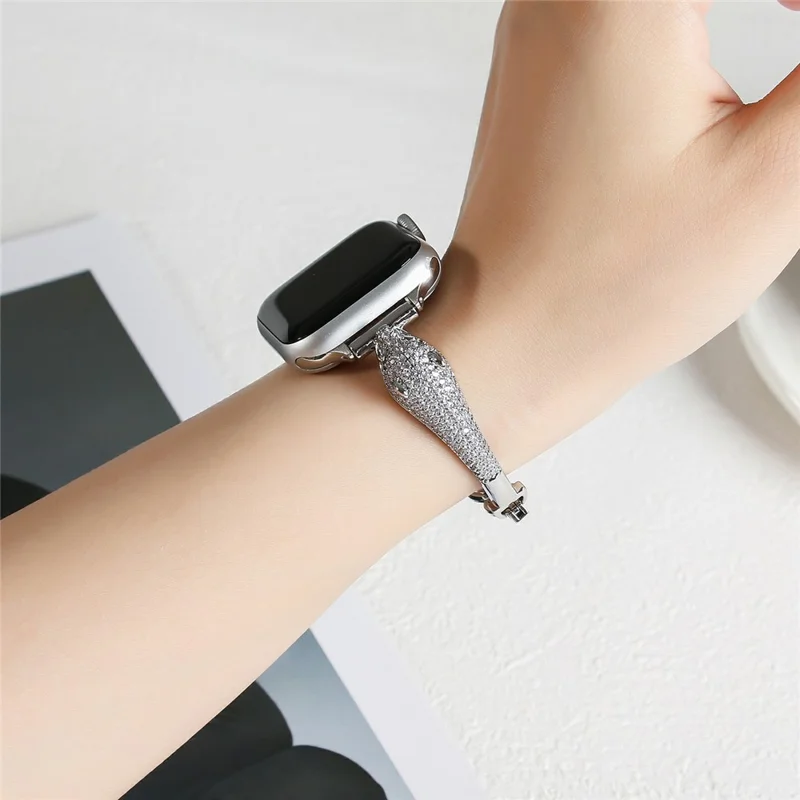 Ремешок для Apple Watch Series 10 Ultra 9 8 7 SE 6 5 4 3 2 1 46мм 49мм 45мм 44мм 42мм Медный + Циркониевый Леопардовый Ремешок - Серебряный