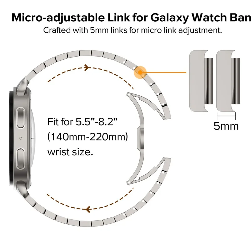 For Samsung Galaxy Watch8 44mm / 40mm / 8 Classic 46mm Titanium Alloy One-bead Watch Strap with Butterfly Clasp - Titanium