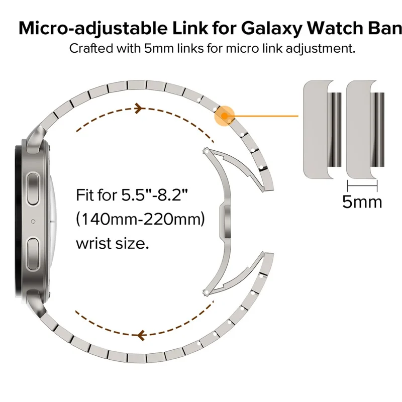 Watch Band For Samsung Galaxy Watch8 44mm  /  40mm  /  Watch8 Classic 46mm Butterfly Clasp Stainless Steel Strap - Titanium
