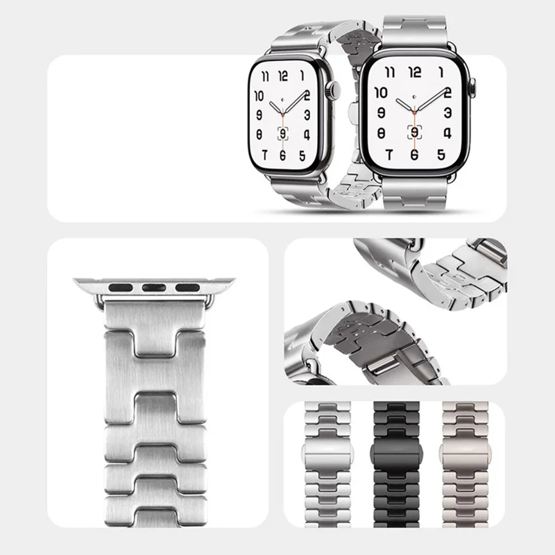 Replacement Strap For Apple Watch Series 10 Ultra 9 8 7 SE 6 5 4 3 2 1 46mm 49mm 45mm 44mm 42mm H Type Metal Watch Band - Silver