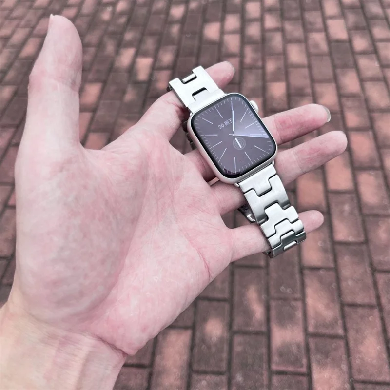 Replacement Strap For Apple Watch Series 10 Ultra 9 8 7 SE 6 5 4 3 2 1 46mm 49mm 45mm 44mm 42mm H Type Metal Watch Band - Silver