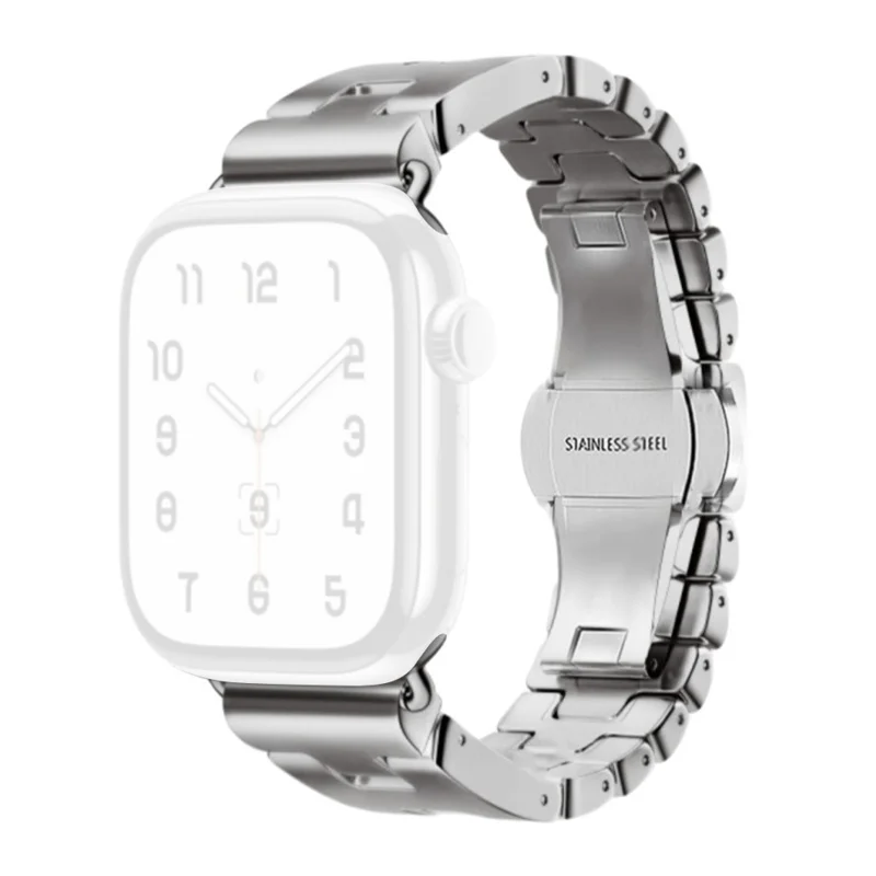 Replacement Strap for Apple Watch Series 10 9 8 7 SE 6 5 4 3 2 1 42mm 41mm 40mm 38mm H Type Metal Watch Band - Silver