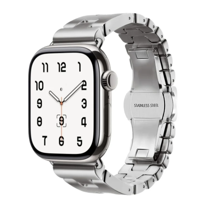 Replacement Strap for Apple Watch Series 10 9 8 7 SE 6 5 4 3 2 1 42mm 41mm 40mm 38mm H Type Metal Watch Band - Silver