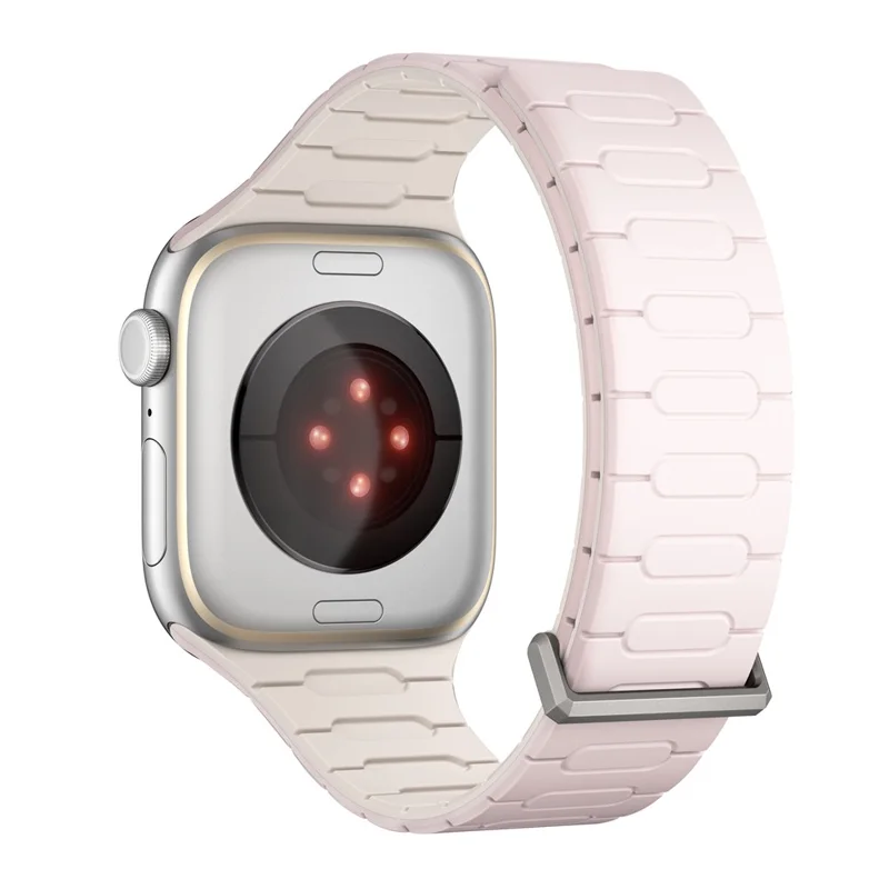 Silicone Strap for Apple Watch Series 10 9 8 7 SE 6 5 4 3 2 1 42mm 41mm 40mm 38mm Magnetic Watch Band - Light Pink / Starlight