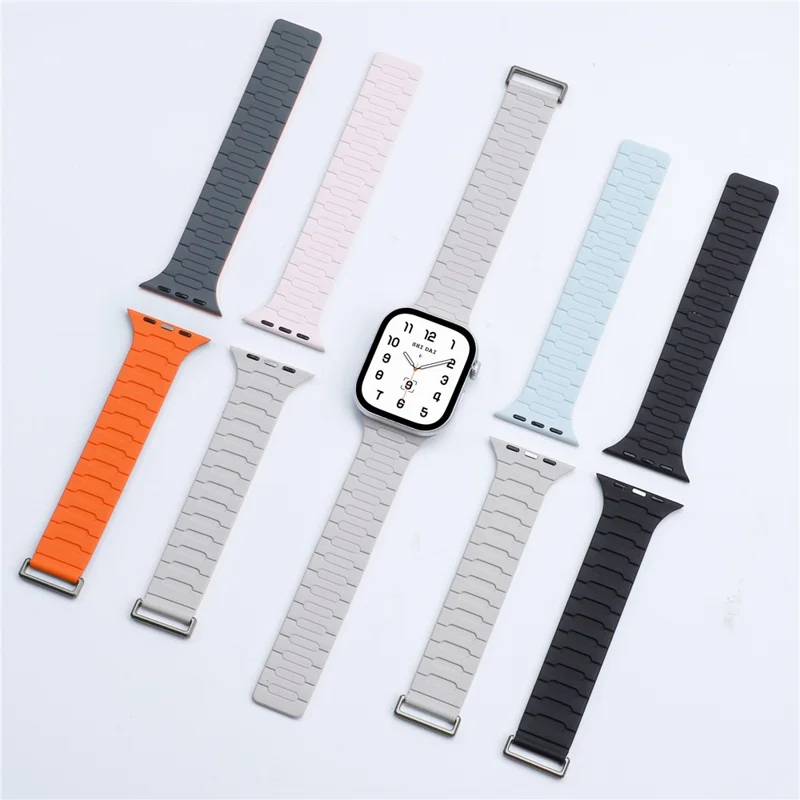 Silicone Strap for Apple Watch Series 10 9 8 7 SE 6 5 4 3 2 1 42mm 41mm 40mm 38mm Magnetic Watch Band - Light Pink / Starlight