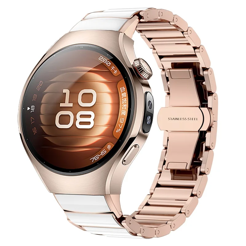 Für Huawei Watch 5 42mm Uhrenarmband Schmetterlingsverschluss Harz Zinklegierung Keramik-ähnliches Armband - Roségold / Weiß