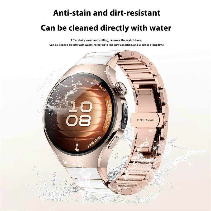 Für Huawei Watch 5 42mm Uhrenarmband Schmetterlingsverschluss Harz Zinklegierung Keramik-ähnliches Armband - Roségold / Weiß