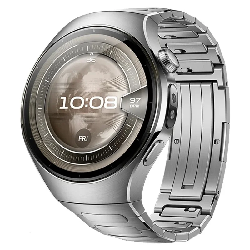 For Huawei Watch 5 46mm Titanium Alloy Watch Band Quick Release One-bead Wrist Strap - Silver