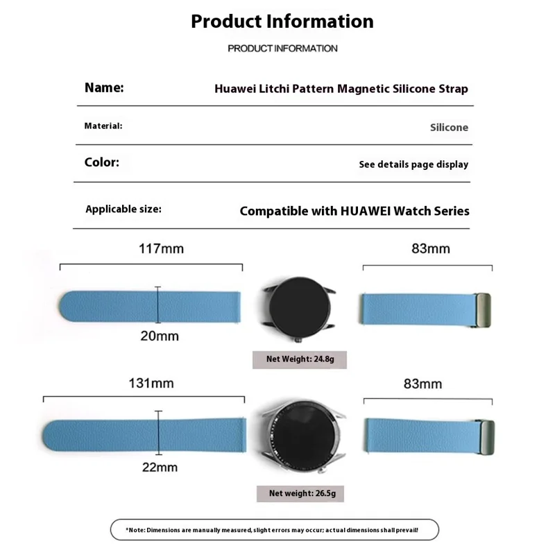 22mm Magnetisches Silikonband für Huawei Watch GT 5 46mm / GT 5 Pro 46mm / Samsung Galaxy Watch3 45mm Litchi-Textur-Uhrenarmband - Grün