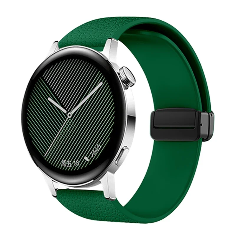 22mm Magnetisches Silikonband für Huawei Watch GT 5 46mm / GT 5 Pro 46mm / Samsung Galaxy Watch3 45mm Litchi-Textur-Uhrenarmband - Grün