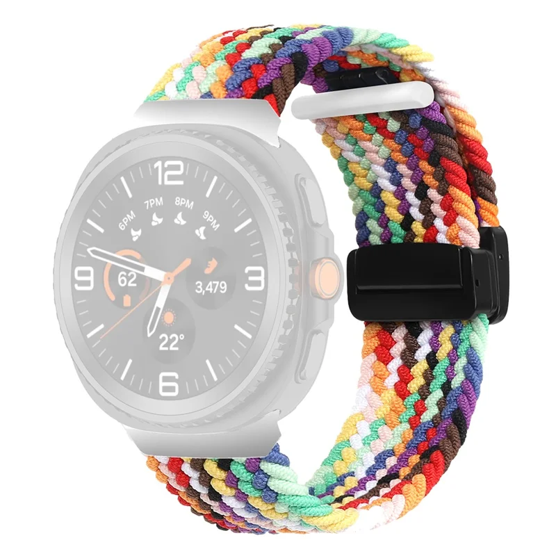 Nylon Braid Watch Strap for Samsung Galaxy Watch8 Classic 46mm / Watch8 44mm / 40mm Magnetic Buckle Wrist Band - Rainbow