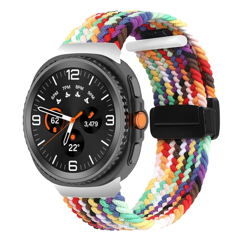 Nylon Braid Watch Strap for Samsung Galaxy Watch8 Classic 46mm / Watch8 44mm / 40mm Magnetic Buckle Wrist Band - Rainbow