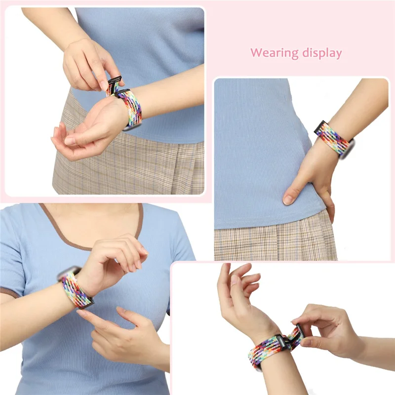Nylon Braid Watch Strap for Samsung Galaxy Watch8 Classic 46mm / Watch8 44mm / 40mm Magnetic Buckle Wrist Band - Rainbow