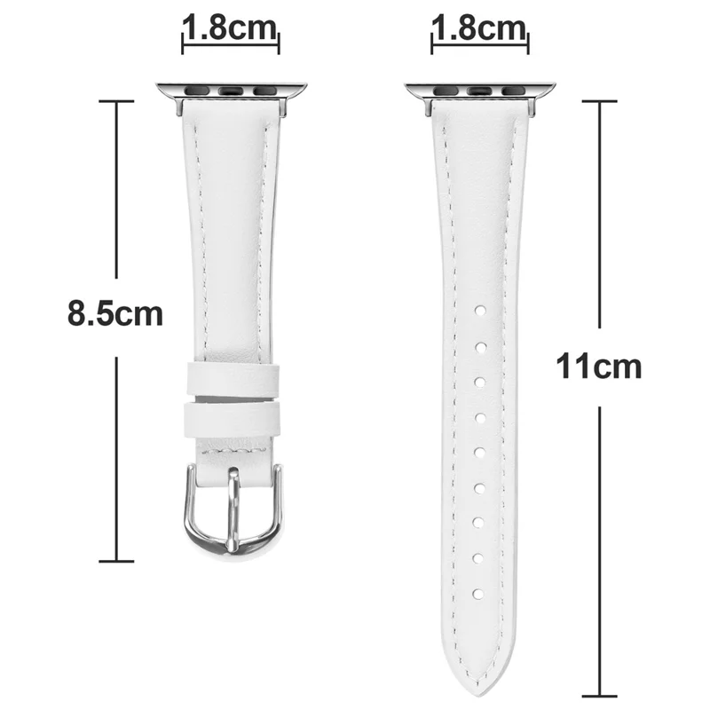 Watch Band for Apple Watch Series 11 10 42mm / 9 8 7 41mm / SE3 SE2 SE 6 5 4 40mm / 3 2 1 38mm Silver Buckle Slim Leather Strap - White
