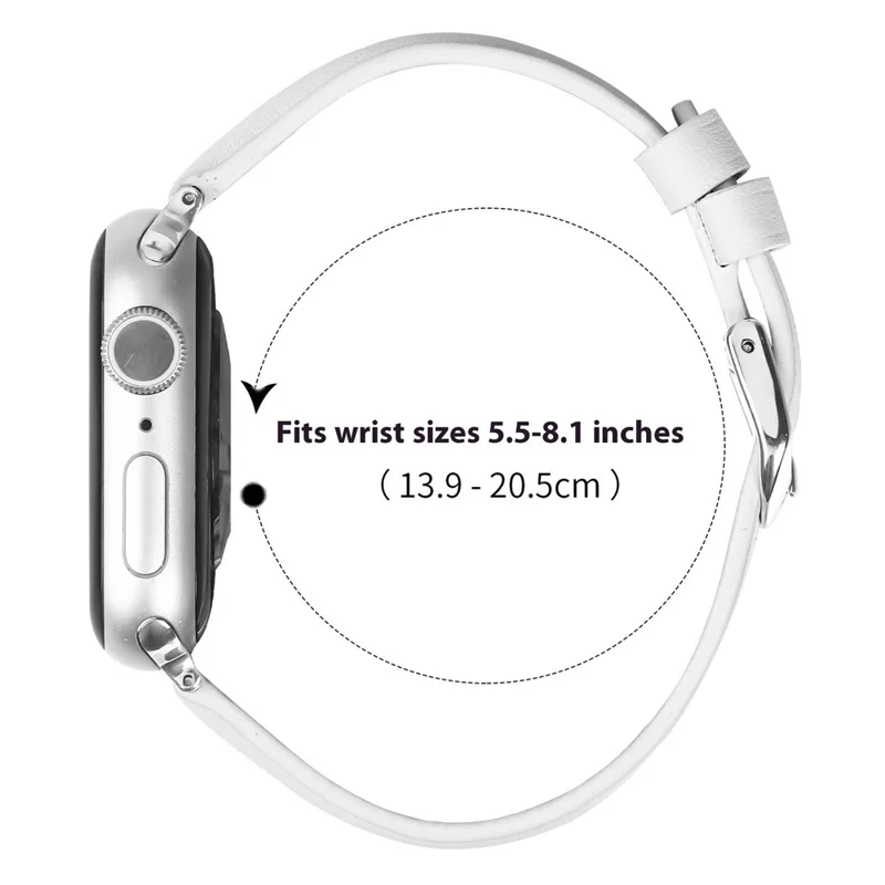 Watch Band for Apple Watch Series 11 10 42mm / 9 8 7 41mm / SE3 SE2 SE 6 5 4 40mm / 3 2 1 38mm Silver Buckle Slim Leather Strap - White