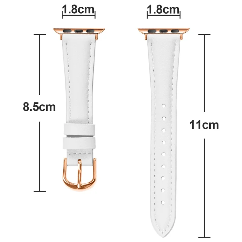 Pulseira de Couro Fino com Fivela Ouro Rosa para Apple Watch Series 10 Ultra 9 8 7 SE 6 5 4 3 2 1 42mm 41mm 40mm 38mm - Branco