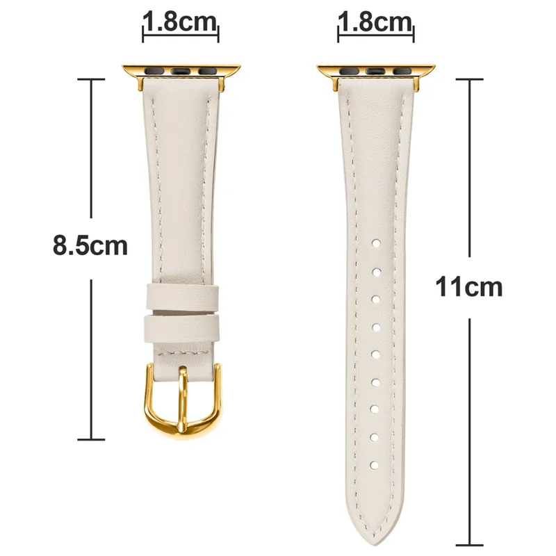 Bracelet de montre pour Apple Watch Series 10 Ultra 9 8 7 SE 6 5 4 3 2 1 46mm 49mm 45mm 44mm 42mm Boucle dorée Bracelet en cuir mince - Abricot