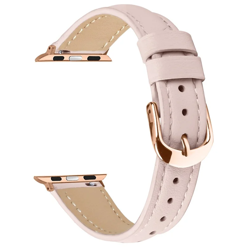 Watch Band for Apple Watch Series 10 Ultra 9 8 7 SE 6 5 4 3 2 1 46mm 49mm 45mm 44mm 42mm Rose Gold Buckle Slim Leather Strap - Pink