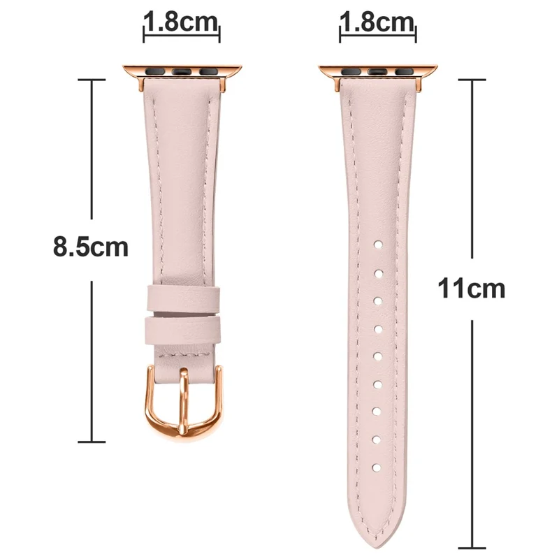 Watch Band for Apple Watch Series 10 Ultra 9 8 7 SE 6 5 4 3 2 1 46mm 49mm 45mm 44mm 42mm Rose Gold Buckle Slim Leather Strap - Pink