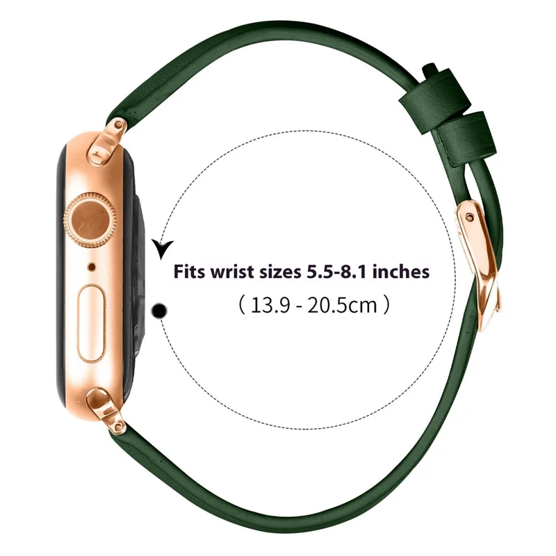 Watch Band for Apple Watch Ultra 3 2 1 49mm / Series 11 10 46mm / 9 8 7 45mm / SE3 SE2 SE 6 5 4 44mm / 3 2 1 42mm Rose Gold Buckle Slim Leather Strap - Green