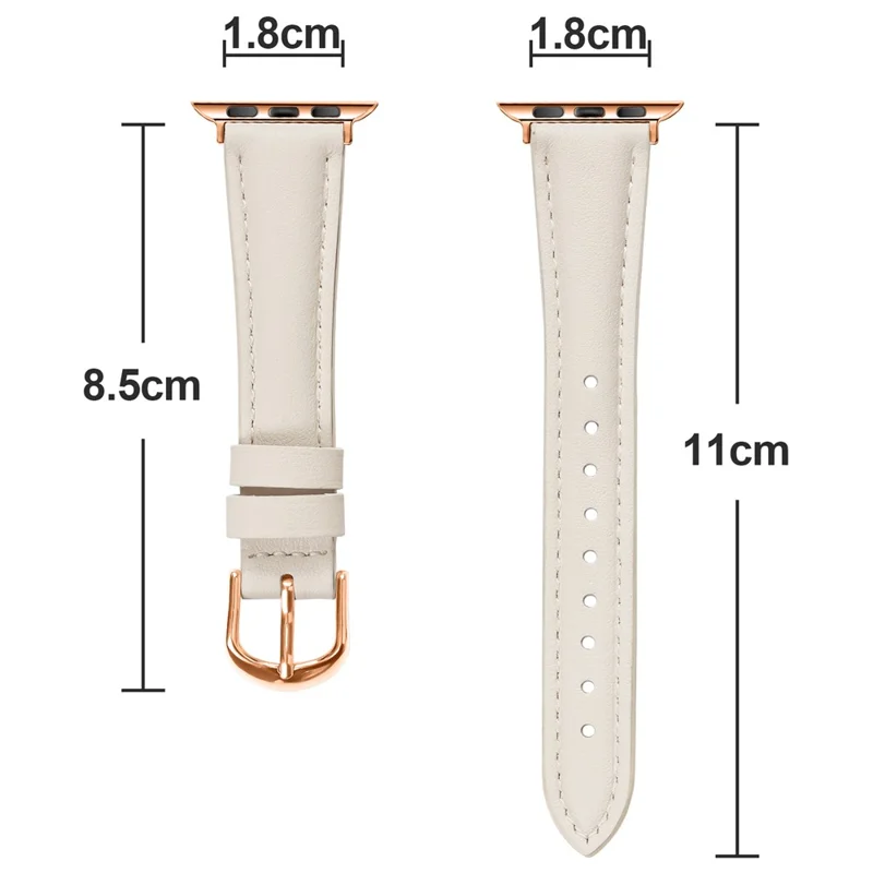 Watch Band for Apple Watch Series 10 Ultra 9 8 7 SE 6 5 4 3 2 1 46mm 49mm 45mm 44mm 42mm Rose Gold Buckle Slim Leather Strap - Apricot