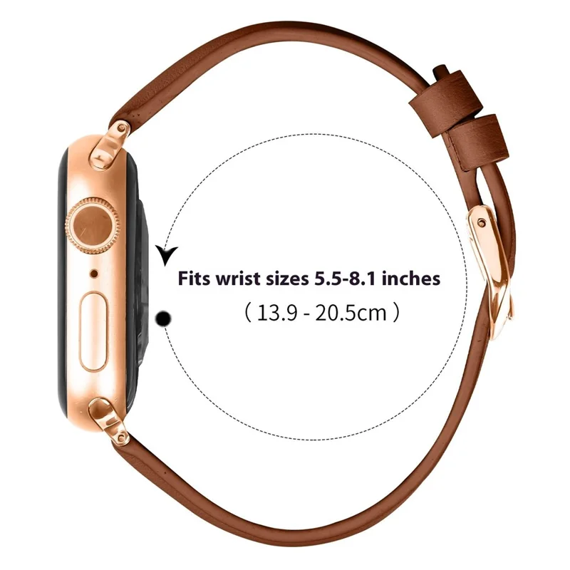 Watch Band for Apple Watch Series 10 Ultra 9 8 7 SE 6 5 4 3 2 1 46mm 49mm 45mm 44mm 42mm Rose Gold Buckle Slim Leather Strap - Brown