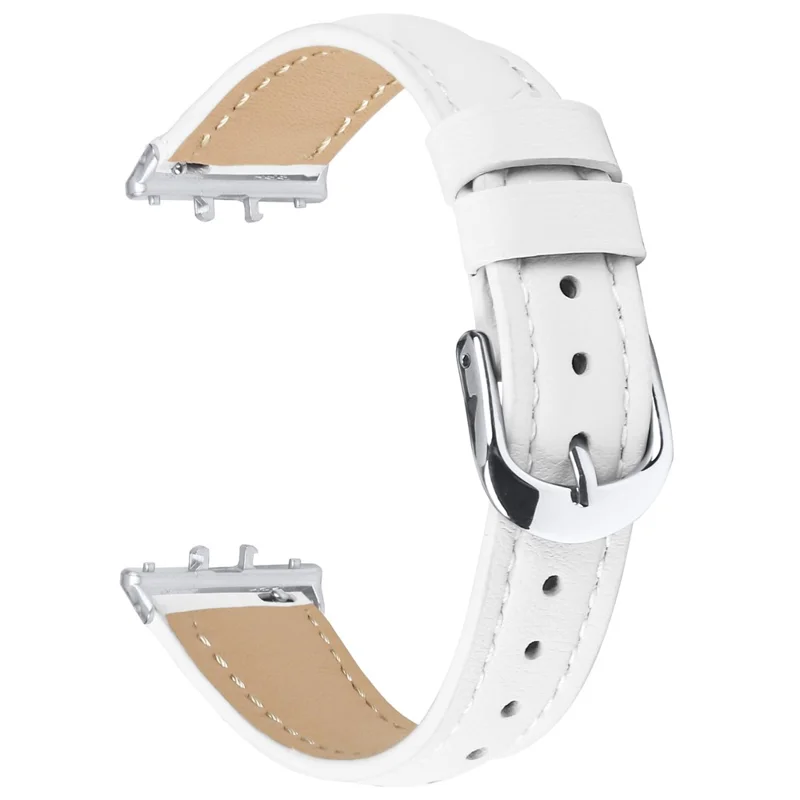 For Samsung Galaxy Fit3 Watch Band Silver Buckle Slim Leather Strap - White