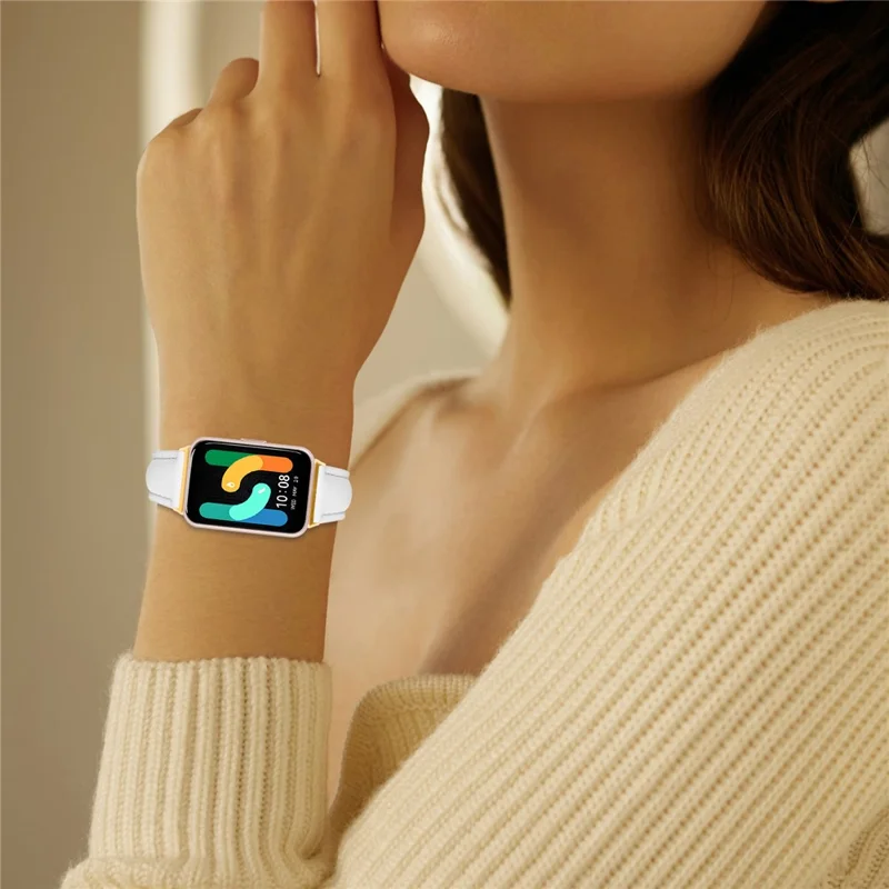 Bracelet de montre Samsung Galaxy Fit3 - Boucle dorée, Sangle en cuir fine - Blanc