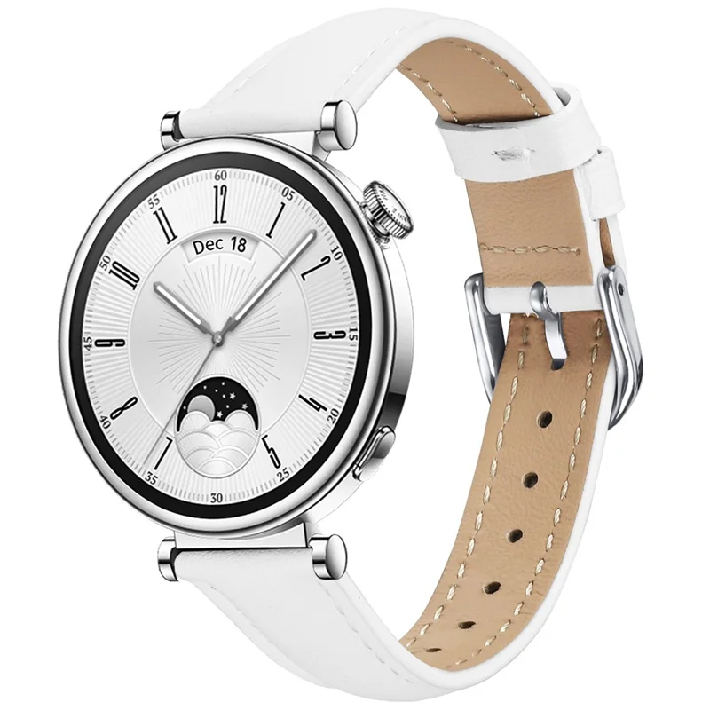 For Huawei Watch GT 4 41mm Watch Band Silver Buckle Slim Leather Strap - White