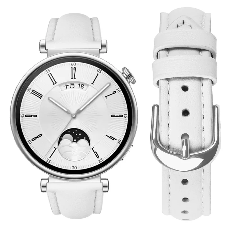 For Huawei Watch GT 4 41mm Watch Band Silver Buckle Slim Leather Strap - White